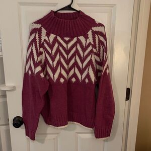 Cozy Chevron Knit Turtleneck Sweater - Purple and White